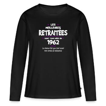 Retraite et 1962 cadeau humour retraitée - T-shirt manches longues Premium bio Femme - noir - Devant - Julia (174cm)