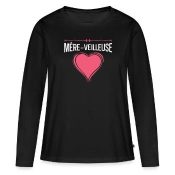 Mère Veilleuse - T-shirt manches longues Premium bio Femme - noir - Devant - Julia (174cm)