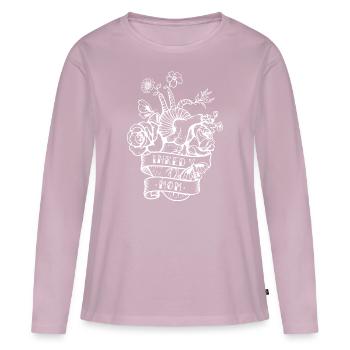 Maman encrée / Tatouage / Maman tatouée - T-shirt manches longues Premium bio Femme - rose poudré - Devant - Julia (174cm)