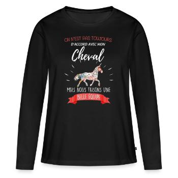 Equitation cavalière et cheval une belle équipe - T-shirt manches longues Premium bio Femme - noir - Devant - Julia (174cm)