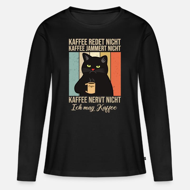 Lustige Katze mit Kaffee Geschenk - Frauen Premium Bio Langarmshirt - Schwarz
