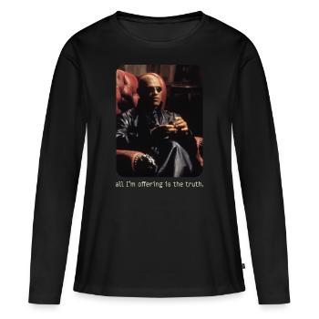 The Matrix Morpheus Im Sessel - Frauen Premium Bio Langarmshirt - Schwarz - Vorne - Julia (174cm)