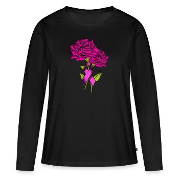 Cancer du sein - T-shirt manches longues Premium bio Femme - noir - Devant - Julia (174cm)