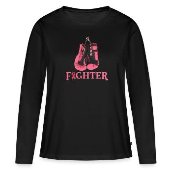 Cancer du sein - T-shirt manches longues Premium bio Femme - noir - Devant - Julia (174cm)