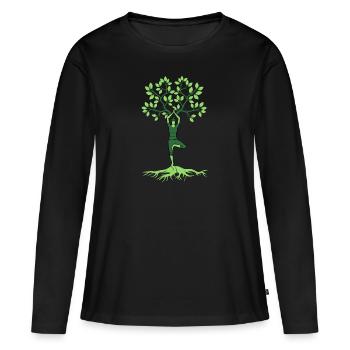 Yoga Yogi - T-shirt manches longues Premium bio Femme - noir - Devant - Julia (174cm)