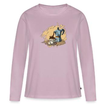 Café expresso - T-shirt manches longues Premium bio Femme - rose poudré - Devant - Julia (174cm)