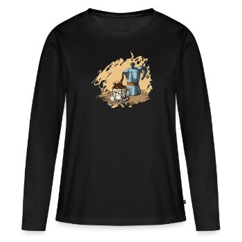 Café expresso - T-shirt manches longues Premium bio Femme - noir - Devant - Julia (174cm)