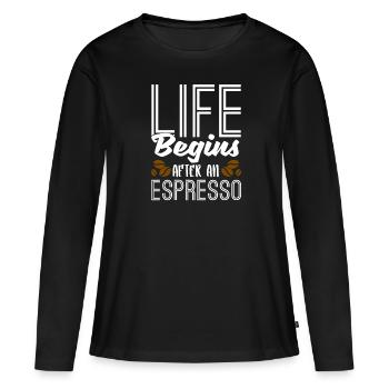 Café expresso - T-shirt manches longues Premium bio Femme - noir - Devant - Julia (174cm)