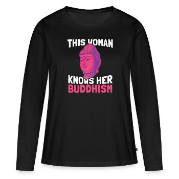 Bouddha Bouddhisme bouddhiste - T-shirt manches longues Premium bio Femme - noir - Devant - Julia (174cm)