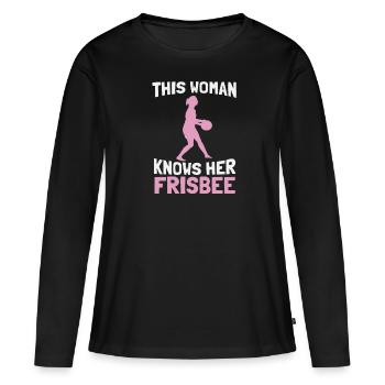 Frisbee - T-shirt manches longues Premium bio Femme - noir - Devant - Julia (174cm)