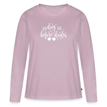Chiens devant les gars - T-shirt manches longues Premium bio Femme - rose poudré - Devant - Julia (174cm)