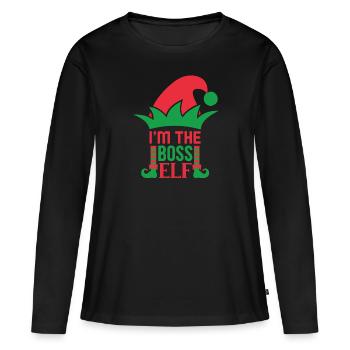 Je suis le patron onze Noël - T-shirt manches longues Premium bio Femme - noir - Devant - Julia (174cm)