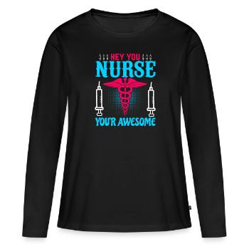 Hé, tu es infirmière, tu es géniale - T-shirt manches longues Premium bio Femme - noir - Devant - Julia (174cm)