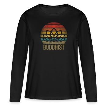 Buddhist Letter Buddhism Religion Retro Vintage - Frauen Premium Bio Langarmshirt - Schwarz - Vorne - Julia (174cm)