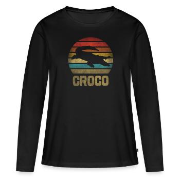 Crocodile Croco Croc Rétro Vintage Coucher de Soleil - T-shirt manches longues Premium bio Femme - noir - Devant - Julia (174cm)