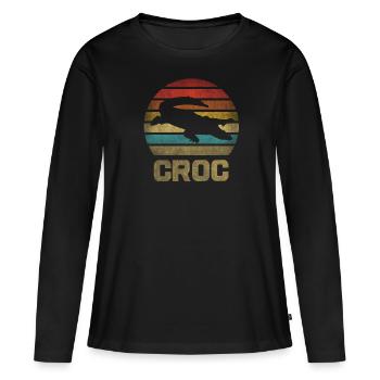 Crocodile Croco Croc Rétro Vintage Coucher de Soleil - T-shirt manches longues Premium bio Femme - noir - Devant - Julia (174cm)