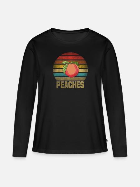 Peach Peaches Fruit Retro Sunset - Frauen Premium Bio Langarmshirt - Schwarz