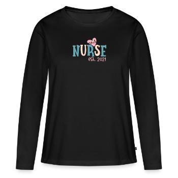 INFIRMIÈRE Infirmière - T-shirt manches longues Premium bio Femme - noir - Devant - Julia (174cm)