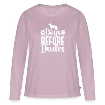 Chiens devant les gars - T-shirt manches longues Premium bio Femme - rose poudré - Devant - Julia (174cm)