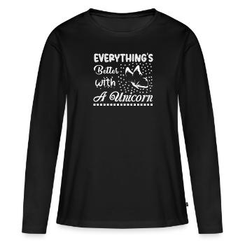 Tout s’améliore avec une licorne licorne - T-shirt manches longues Premium bio Femme - noir - Devant - Julia (174cm)