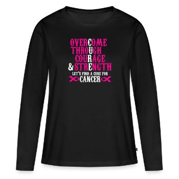 Brustkrebs Bewusstsein - Frauen Premium Bio Langarmshirt - Schwarz - Vorne - Julia (174cm)
