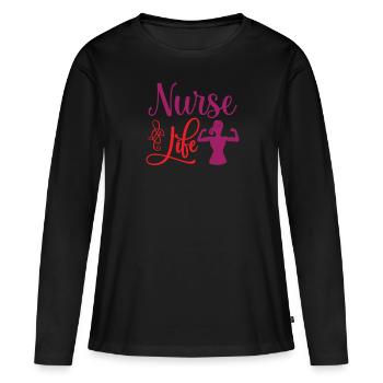 INFIRMIÈRE Infirmière - T-shirt manches longues Premium bio Femme - noir - Devant - Julia (174cm)