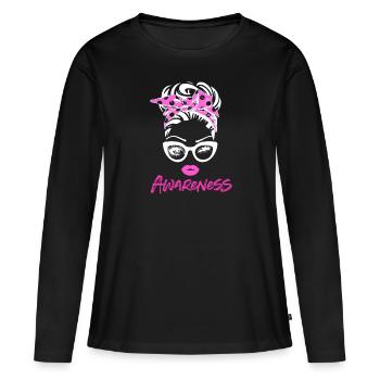 Sensibilisation au cancer du sein - T-shirt manches longues Premium bio Femme - noir - Devant - Julia (174cm)