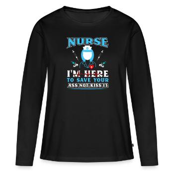 L’infirmière est ici pour économiser - T-shirt manches longues Premium bio Femme - noir - Devant - Julia (174cm)