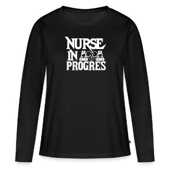 Infirmière en progrès - T-shirt manches longues Premium bio Femme - noir - Devant - Julia (174cm)