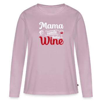 Maman a besoin de vin - T-shirt manches longues Premium bio Femme - rose poudré - Devant - Julia (174cm)
