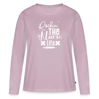 Rockin La vie d’infirmière - T-shirt manches longues Premium bio Femme - rose poudré - Devant - Julia (174cm)