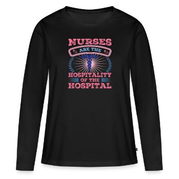 INFIRMIÈRE Infirmière - T-shirt manches longues Premium bio Femme - noir - Devant - Julia (174cm)