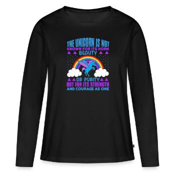 Licorne La licorne n’est pas connue pour sa beauté - T-shirt manches longues Premium bio Femme - noir - Devant - Julia (174cm)