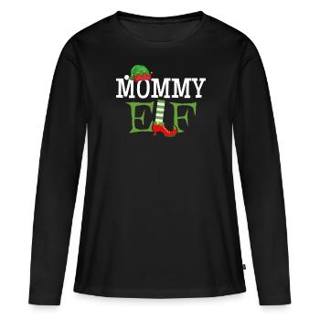 Mommy Elf - Schriftzug - Frauen Premium Bio Langarmshirt - Schwarz - Vorne - Julia (174cm)