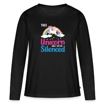 Licorne Einhorn réduite au silence - T-shirt manches longues Premium bio Femme - noir - Devant - Julia (174cm)