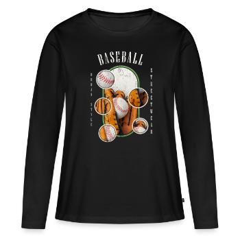 Baseball Ball Handschuh Schläger Vintage Retro - Frauen Premium Bio Langarmshirt - Schwarz - Vorne - Julia (174cm)