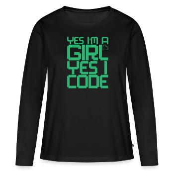 Développeur Coder Programmeur Girl - T-shirt manches longues Premium bio Femme - noir - Devant - Julia (174cm)