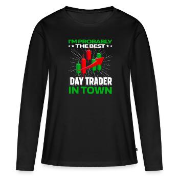 Day Trading Day Trader - T-shirt manches longues Premium bio Femme - noir - Devant - Julia (174cm)