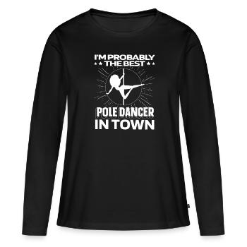 Pole Dancing Drôle - T-shirt manches longues Premium bio Femme - noir - Devant - Julia (174cm)