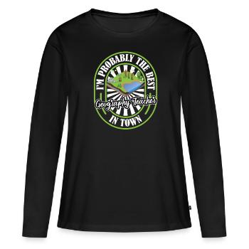 Géographie Géographe Lustig - T-shirt manches longues Premium bio Femme - noir - Devant - Julia (174cm)
