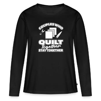 Paire de courtepointes - T-shirt manches longues Premium bio Femme - noir - Devant - Julia (174cm)