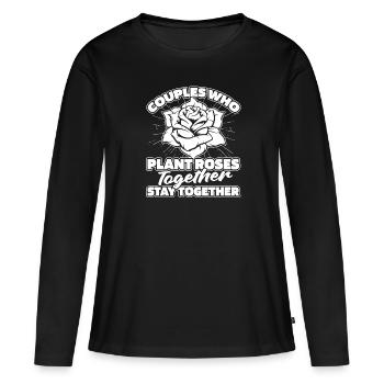Paire de roses - T-shirt manches longues Premium bio Femme - noir - Devant - Julia (174cm)