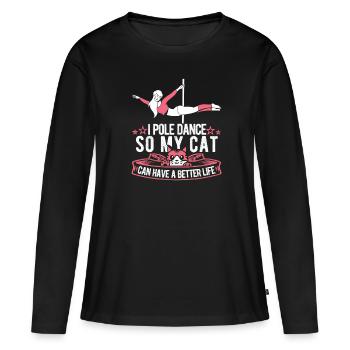 Chat de Pole Dancing - T-shirt manches longues Premium bio Femme - noir - Devant - Julia (174cm)