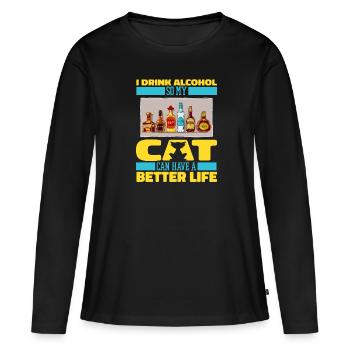 Drinking alcohol drinking cat - Women's Premium Organic Long Sleeve Shirt - black - Front - Julia (174cm)