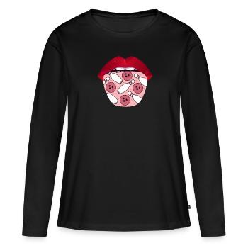 Bowling Bowlen Bowler Zunge - Frauen Premium Bio Langarmshirt - Schwarz - Vorne - Julia (174cm)