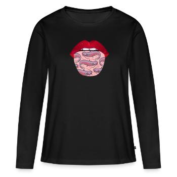 Wels Lippen - Frauen Premium Bio Langarmshirt - Schwarz - Vorne - Julia (174cm)