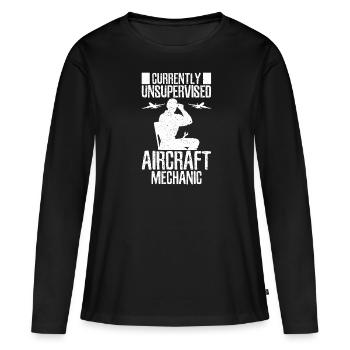 Mécanicien d’aéronef Sans surveillance - T-shirt manches longues Premium bio Femme - noir - Devant - Julia (174cm)