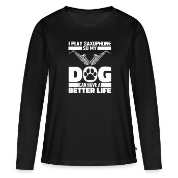 Saxophone Saxophone Chien - T-shirt manches longues Premium bio Femme - noir - Devant - Julia (174cm)