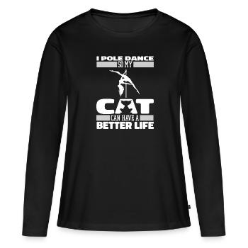 Chat de Pole Dancing - T-shirt manches longues Premium bio Femme - noir - Devant - Julia (174cm)