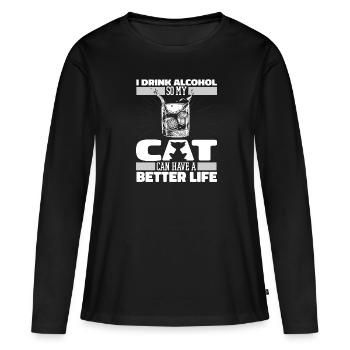 Drinking alcohol drinking cat - Women's Premium Organic Long Sleeve Shirt - black - Front - Julia (174cm)